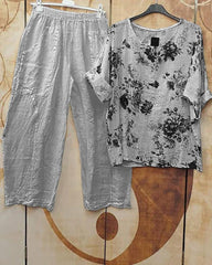 Floral Print Crew Neck Two Piece Suit