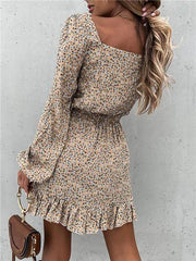 Floral Elastic Waist Ruffle Dress