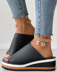 Contrast Paneled Wedge Slippers