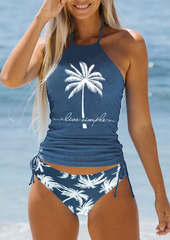 Live Simple Coconut Tree Halter Tankini Set - Blue