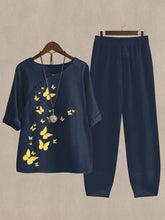Hot Stamped Butterfly Print Casual Two Piece Set