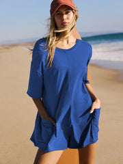 Loose Casual Short-Sleeved V-neck Backless Jumpsuit