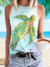 Turtle Print Trendy Round Neck Vest Top