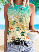 Turtle Print Trendy Round Neck Vest Top
