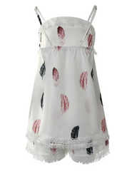 Feather Print Tassel Trim Cami Top & Shorts Set