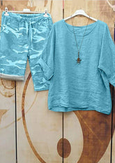 Summer Solid Color Casual Style Short Sleeve Suit