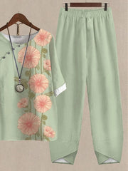 Floral Print Casual Two-piece Suits
