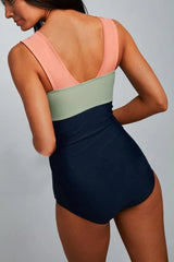 Square Neck Pink Strap Color block One Piece Paradise