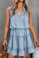 Solid Color Puff Sleeveless Mini Dress