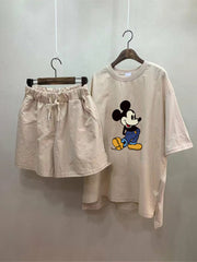 Fashionable Slim Fit Loose T-Shirt And Three-Quarter Pants Two-Piece Suit