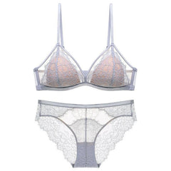 Thin Eyelash Lace Push-Up Bra Triangle Cup Wire-Free Bra Set