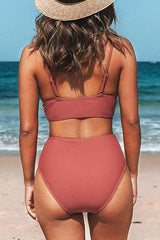 Strappy V-Neck High Waist Bikini Set