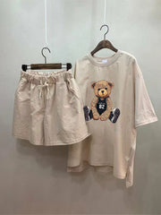 Fashionable Cartoon Loose Fashion T-Shirt Wide-Leg Three-Quarter Pants Two-Piece Suit