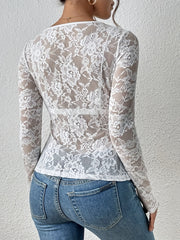 Sexy Single Layer Floral Lace Fan-shaped Decorated Bottoming Blouse Top