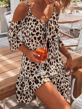 Cold-shoulder V-neck Straps Leopard Print Dress