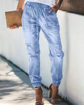 Drawstring Ripped Pocket Design Jeans