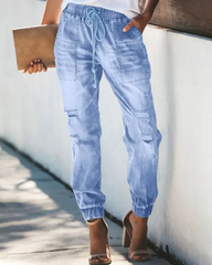 Drawstring Ripped Pocket Design Jeans