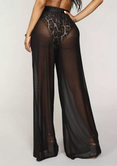 Mesh See-Through Wide Leg Pants - Black