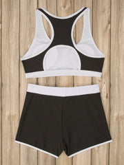 Coconut Tree Print Black and White Contrast Bikini Set