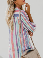 MULTICOLOR STRIPE LONG SLEEVE BLOUSE