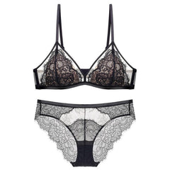 Thin Eyelash Lace Push-Up Bra Triangle Cup Wire-Free Bra Set