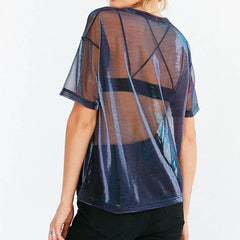 Mesh Transparent Round Neck Short-Sleeved T-Shirt