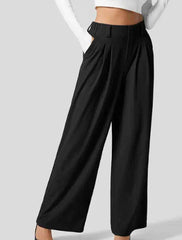 High Waisted Wide Leg Solid Color Waffle Casual Pants