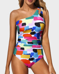 One Shoulder One Piece Swimsuit for Women Tummy Control Bathing Suits