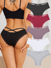 Ribbed Cotton Cute Bow Low-Rise Bikini Lace Panties