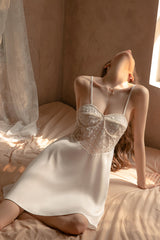 White Sleeveless Sexy Sleepwear One-Piece Nightgown With T-Back