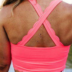 Scallop Crop Leopard Print Stitching Bikini Set