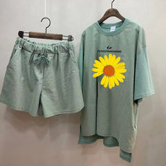 Cute And Fashionable T-Shirt And Wide-Leg Pants Two-Piece Suit
