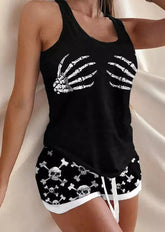 Halloween Skeleton Hand Tank And Skull Shorts Pajamas Set
