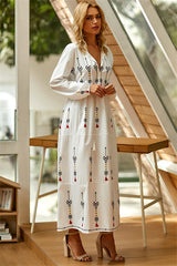THREE-QUARTER SLEEVE ANKLE-LENGTH PRINT HIGH WAIST PULLOVER DRESS