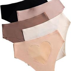 Ice Silk Seamless Mid-Waist Invisible Hollow Heart Briefs
