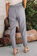 Gray Paper Bag Elastic Waist Casual Pants