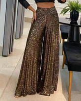 Wide Leg Sequin High Waisted Flare Pants