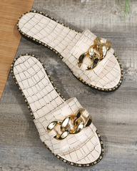 Crocodile Chain Wide Strap Slippers