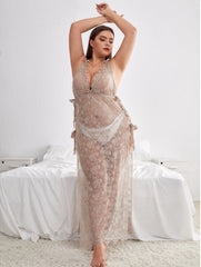 Plus Size Sexy Lace See-Through Hot Temptation Sexy Nightgown Suit
