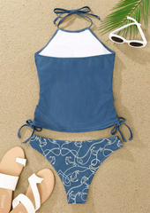 Dibs On The Captain Anchor Drawstring Tankini Set - Blue