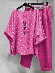 Round Neck Polka Dot Short Sleeve TwoPiece Suit