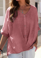 Coral Casual V Neck Soild Half Sleeve Blouse