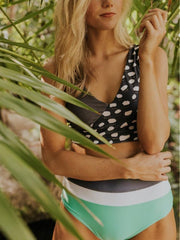 High-Waist V-neck Black And Green Rocky Point V-neck Bikini Set