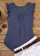 Ruffled Lace Splicing Tie Tank - Navy Blue