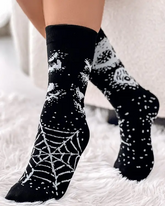 1Pair Halloween Funny Skull Head Spider Web Print Socks