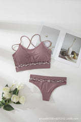 Hollow Briefs Cross Strap Camisole Bra Set