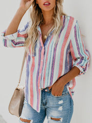 MULTICOLOR STRIPE LONG SLEEVE BLOUSE