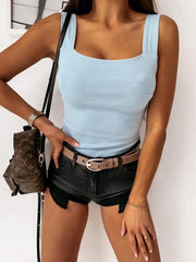 Square Neck Backless Knit Basic Tank Top