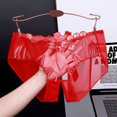 Flower Embroidered Sweet Bowknot Low Rise Large Size Briefs