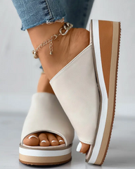 Contrast Paneled Wedge Slippers